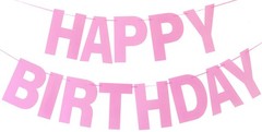 Prestrung Happy Birthday Banner – Pink Birthday Sign Garland Bunting, Decorat…