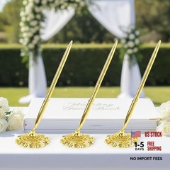 3 PCS Gold Ballpoint Pen with Stand for Wedding – Ornate Gold Plated