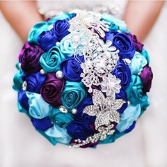 Bride Holding Flowers, Romantic Wedding Colorful Rose Bride ‘s Bouquet,Purple