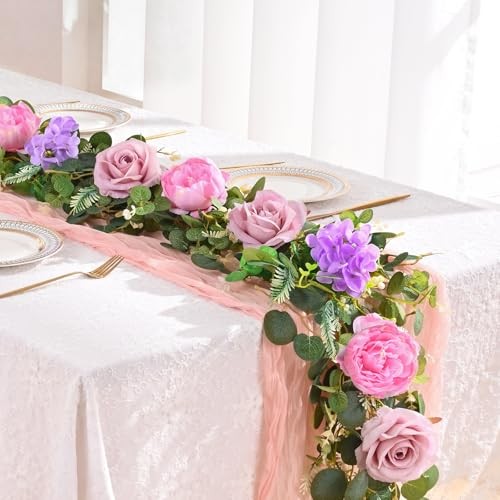 6 FT Artificial Flower Garland Real Touch Fake Floral Rose Peony 1Pcs Pink