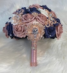 Bridal bouquet- Rose gold, Navy Blue, Dusty Rose & Ivory- Made-To-Order