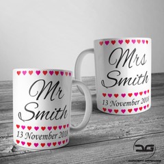 Set of 2 Personalised Custom Mr & Mrs Coffee Cup Mug Wedding Engagement Gift