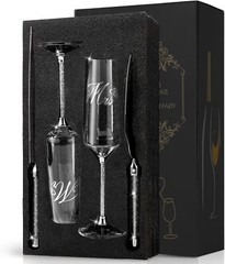 Wedding Cake Knife and Server Set, Mr and Champagne Flutes with Wedding Cake