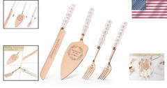 Elegant Rose Gold Cake Cutting Set with Forks & Server – Timeless Wedding Gift