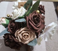 Blush, Brown Ivory Small Bouquet Wrapped With Brown Ribbon