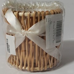 VIVICLUD Round Straw Woven Flower Basket Pearl Handle Ribbon Wedding Beige White