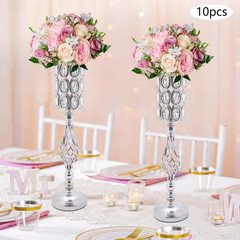 24 In. H Silver Metal Iron Crystal Decor Vases Wedding Party Table Decoration Va