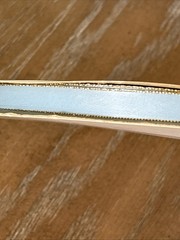 Vintage 3/8″ Ribbon Blue Mist Gold Edge Double Face 100% Polyester 100 Yards