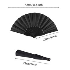 Minelife 4 Pieces Black Handheld Folding Fan, 9 inches x 16.5 inches,