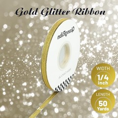 Brassy Glitter Ribbon 1/4Inch 50Yards Sparkly Sheer 1/4inchx50Yards Gold