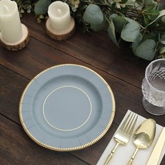 25 DUSTY BLUE 8″ Metallic Round Paper Salad DINNER PLATES Textured Rim Party