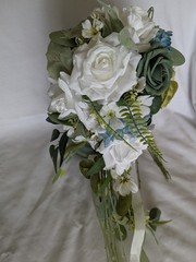 Shades Of Green Bridal Cascade Bouquet Artificial Silk Foam Flowers