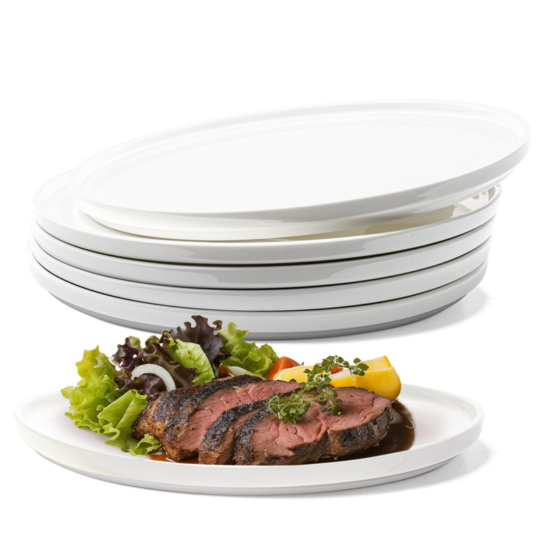 Vikko Dinner Plate Set Of 6 White Plates Elegant Bone China Raised Rim