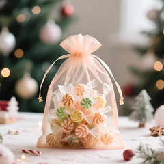 25PCS Peach Organza Bags 5×7 inches – Sheer Mesh Jewelry Pouches, Organza Gift B