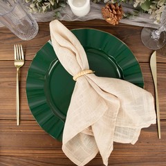 10 HUNTER GREEN 11″ Round PLASTIC Salad Dinner PLATES Gold Wavy Rim Wedding