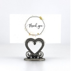 Heart Shaped Aged Pewter Finish Place Card Holders Vintage Romantic Table Decor