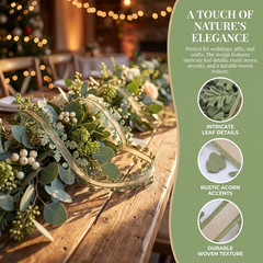 Green Leaf Ribbon Garland 20 Yards, Artificial Leaf Trim Vine for Wedding Decor,