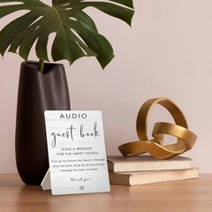 Audio Guest Book Sign – Audio Phone Guestbook Wooden 5x7inches Audio White