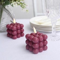 BURGUNDY 2 Bubble Cube 2″ Flameless LED CANDLES Decorative Centerpieces Party