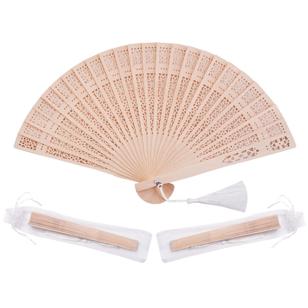 Sepwedd Set of 50pcs Sandalwood Fan Baby Shower Party Favors with Organza Bag…