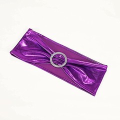 10 Purple Metallic Spandex Chair Sashes with Silver Buckles Wedding Decorations