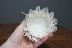 Vintage Bride Groom Wedding Cake Topper Sugar Sculpture Stand Lace Art Deco