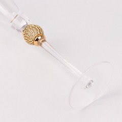 6 CLEAR Champagne Flute Glasses 6oz Gold Rim Design with Studded Rhinestones