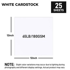 Koogel 25 Sheets 12×12 White Cardstock Paper, 65LB/180GSM Medium,