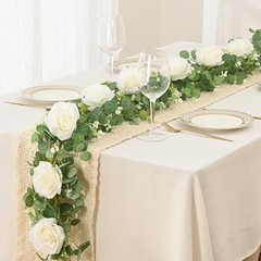 2Pcs 13Ft Artificial Eucalyptus Garlands with Flowers – 8 2 Pcs White Rose
