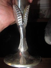 PAIR OF DOVE TOASTING GOBLETS; SILVERPLATE 9.5″; BRASS ART WARE, INDIA