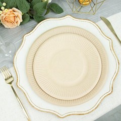 50 Round 8″ NATURAL Bagasse Sustainable Salad PLATES Ribbed Rim Party Events
