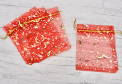 10pcs Small Red Moon and Stars Organza Gift Bags Jewelry Bags