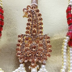Kalgi, Indian Wedding Handmade Gold plated kundan safa kalangi with pearl string