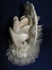 New Elegant Wedding Sparkling White Love Birds Cake topper / heart & bell #189