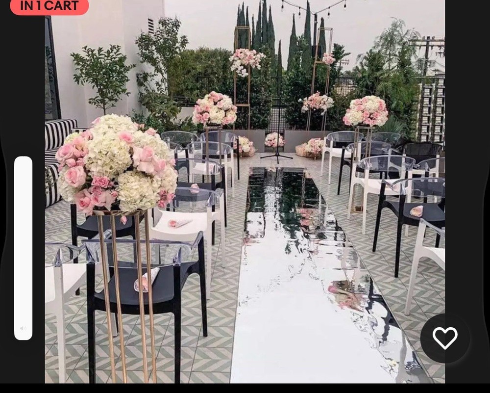 Silver Mirror Aisle Runner Roll for Wedding 3.3×33 ft, Metallic PVC Aisle