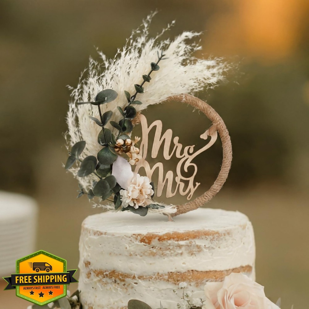 Fiwochic Eucalyptus Leaves Wedding Cake Topper Western Mr and Mrs Wedding Cak…