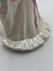 Vtg 1950’s Wedding Cake Topper 7” Bride & Groom Ceramic Iridescent Dress Pink