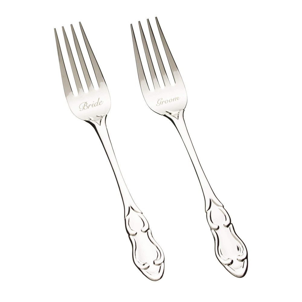 Wedding Fork Set, Silver Bride and Groom Cake Forks, Engraved Vintage Utensil…