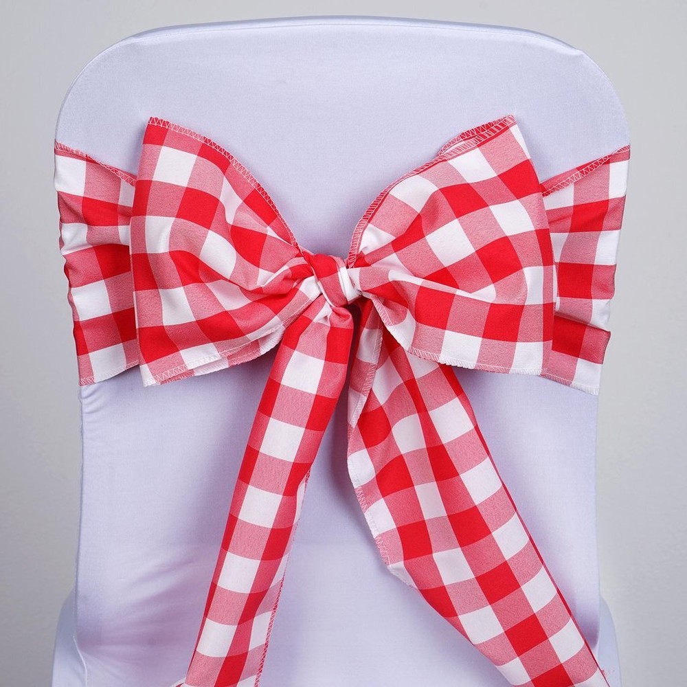 125 Checkered Gingham Polyester Chair Sashes Wedding Party Supplies Decorations