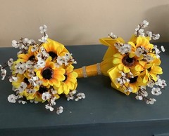 Set of 2 sunflower and baby breath wedding bouquets