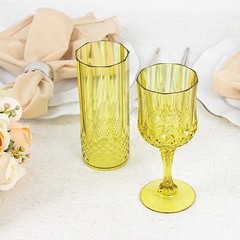 GREEN 6 Plastic 8 oz Crystal Cut Goblets WINE GLASSES Party Events Decorations