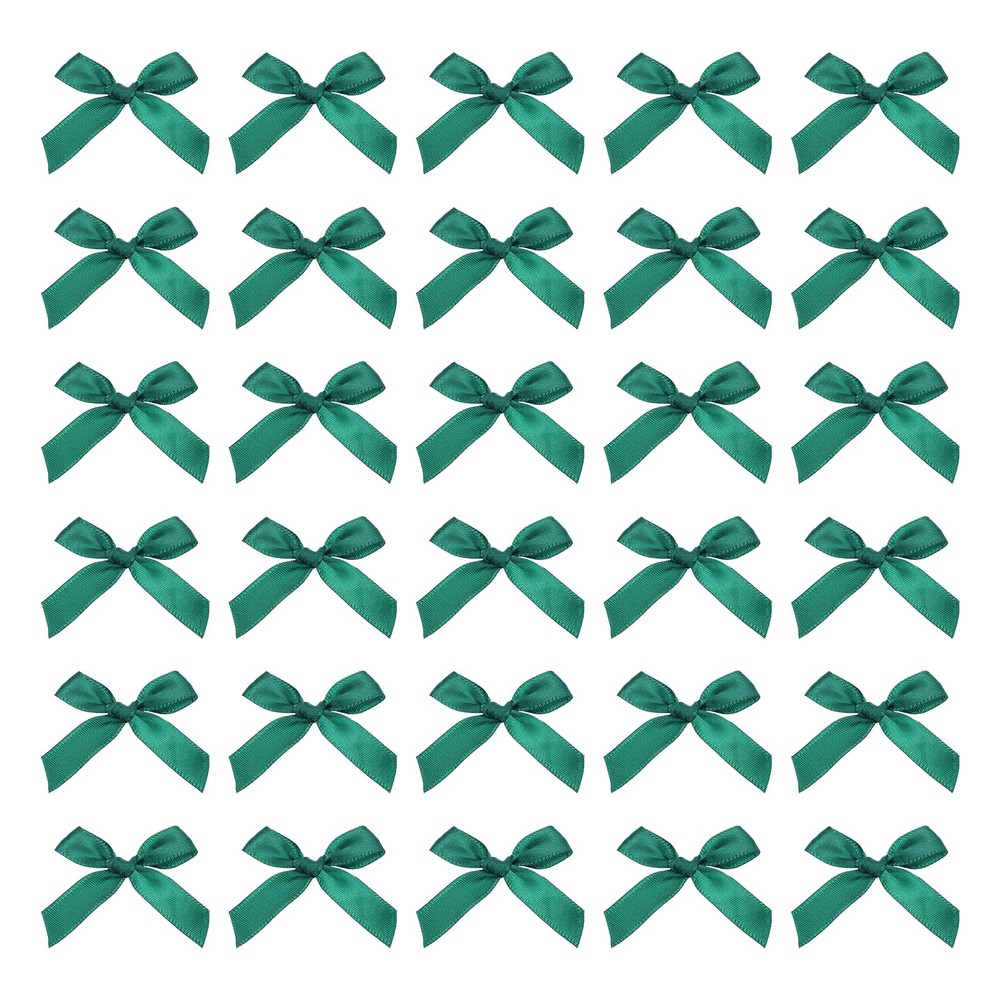 100Pcs Mini Ribbon Bow 1.8 inch Mini Fabric Satin Ribbon Deep Dark Green