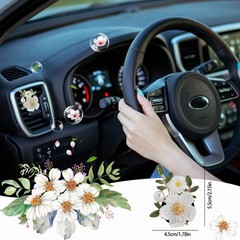 ORIESSE Flower Car Accessories,2pcs 1 Count (Pack of 2), White,Green,Gold