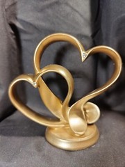 His & Hers Wedding Cake Topper Gold 2 Double Intwined Hearts w/ Crystal Accents