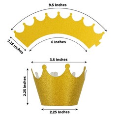 25 GOLD Glittered Crown Paper Cupcake Liners Muffin WRAPPERS Party Decorations