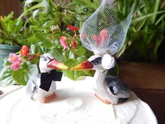 Heron Birds Cake Topper Bride Groom Love Wedding Engagement Wood Statue