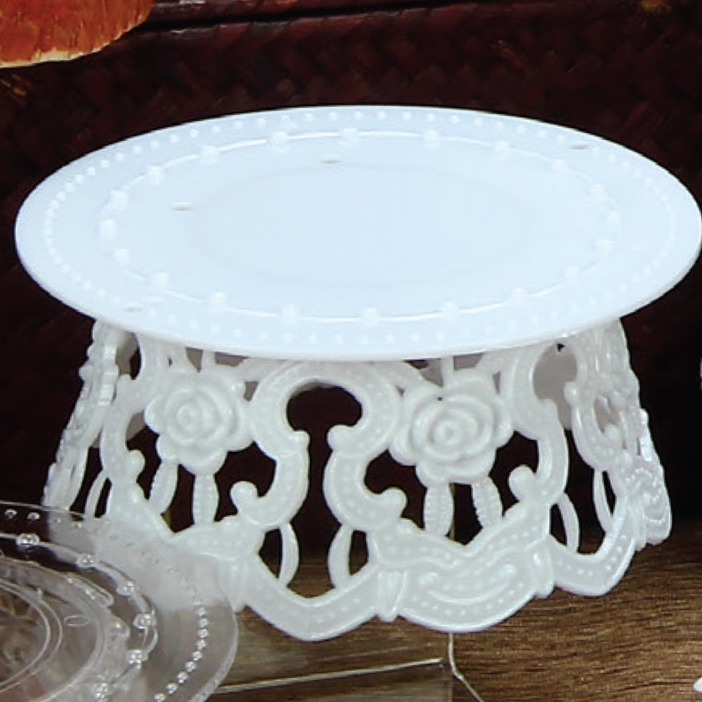 Plastic Cake Top WHITE Base stand Rose design 4.5″ x 2.25″ Choose Package Amount