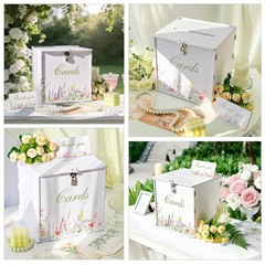 White Wedding Card Box With Lock PVC Gift Money Reception Decor Anniversary