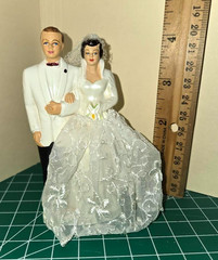 Vintage 1950s Wedding Cake Topper Bride & Groom. Elizabeth Taylor Style Dress