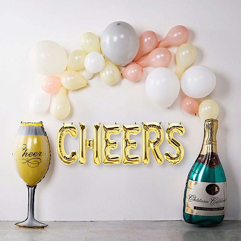 39″ Gold Green Goblet and Champagne Bottle Mylar Foil Balloons Party supplies